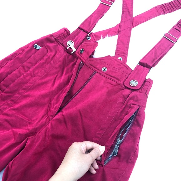 SPIDER KID Thinsulate Insulated Snow Pants Ski utility cargo Suspenders Burgundy - Picture 4 of 11